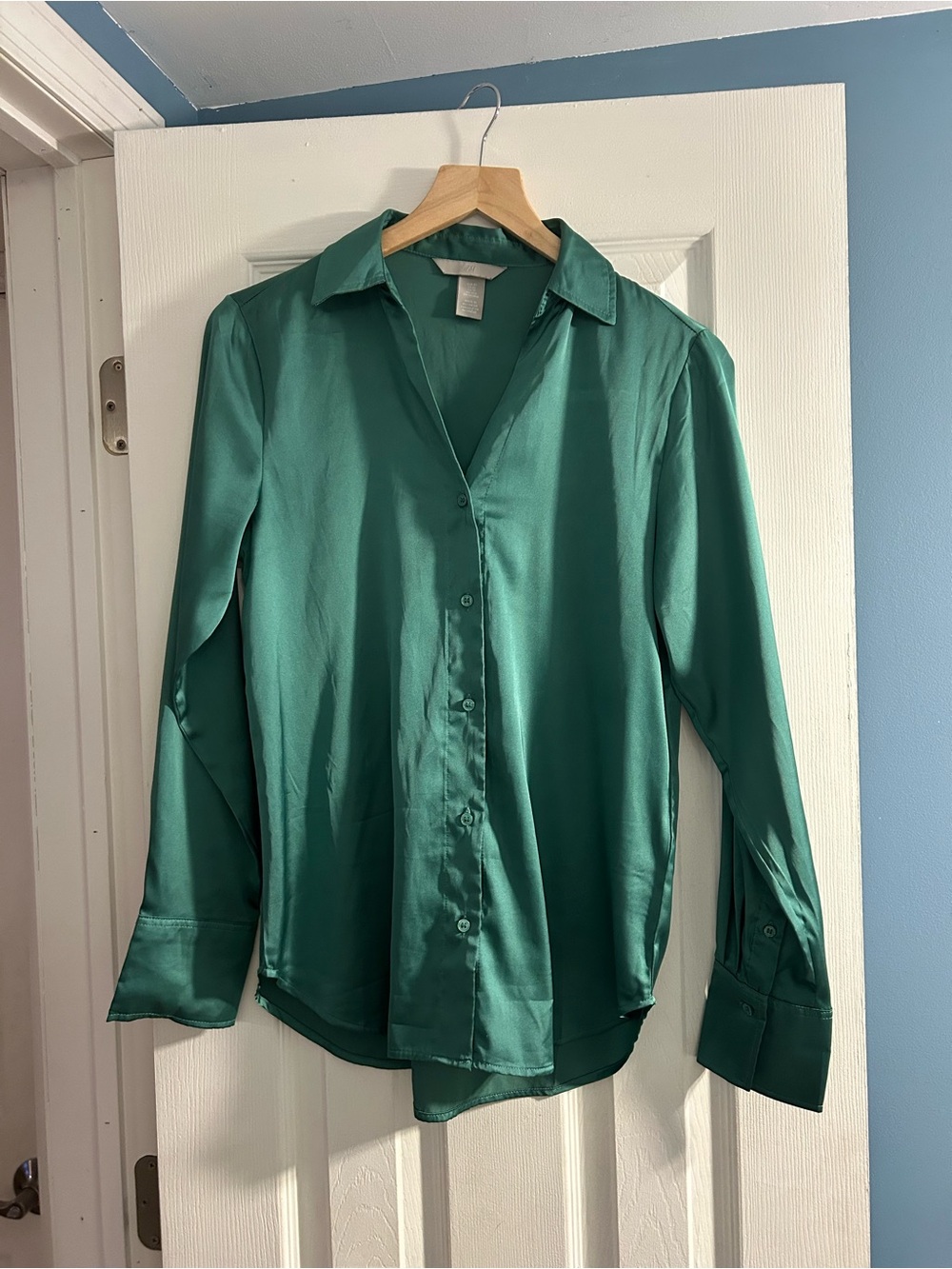 H&M Green Satin Button-Down Blouse
